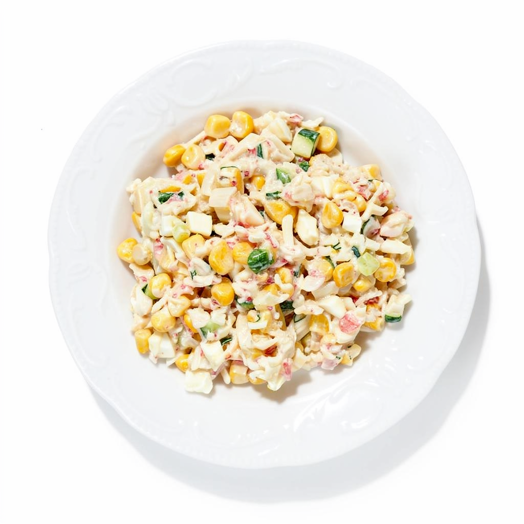 Krabų lazdelių salotos su ryžiais ir agurku