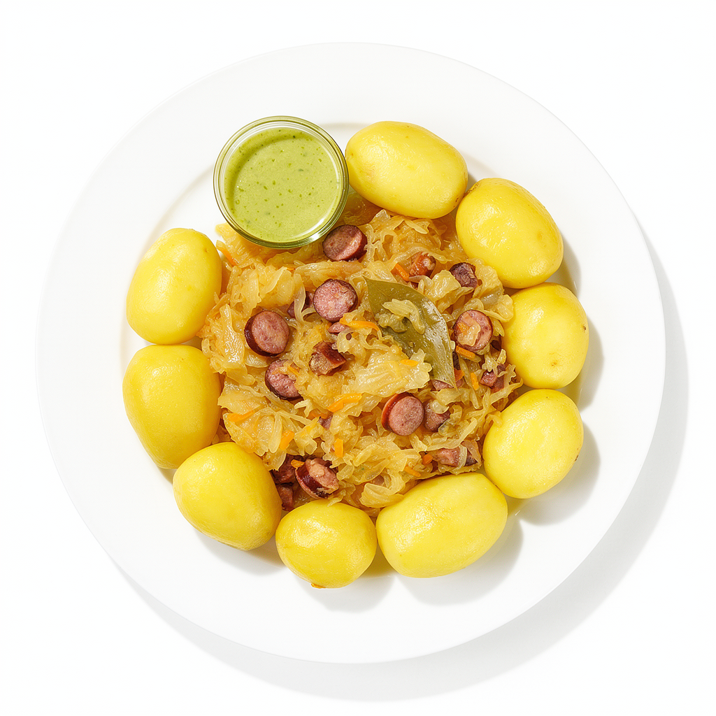 Šilti troškinti rauginti kopūstai su rūkytomis dešrelėmis