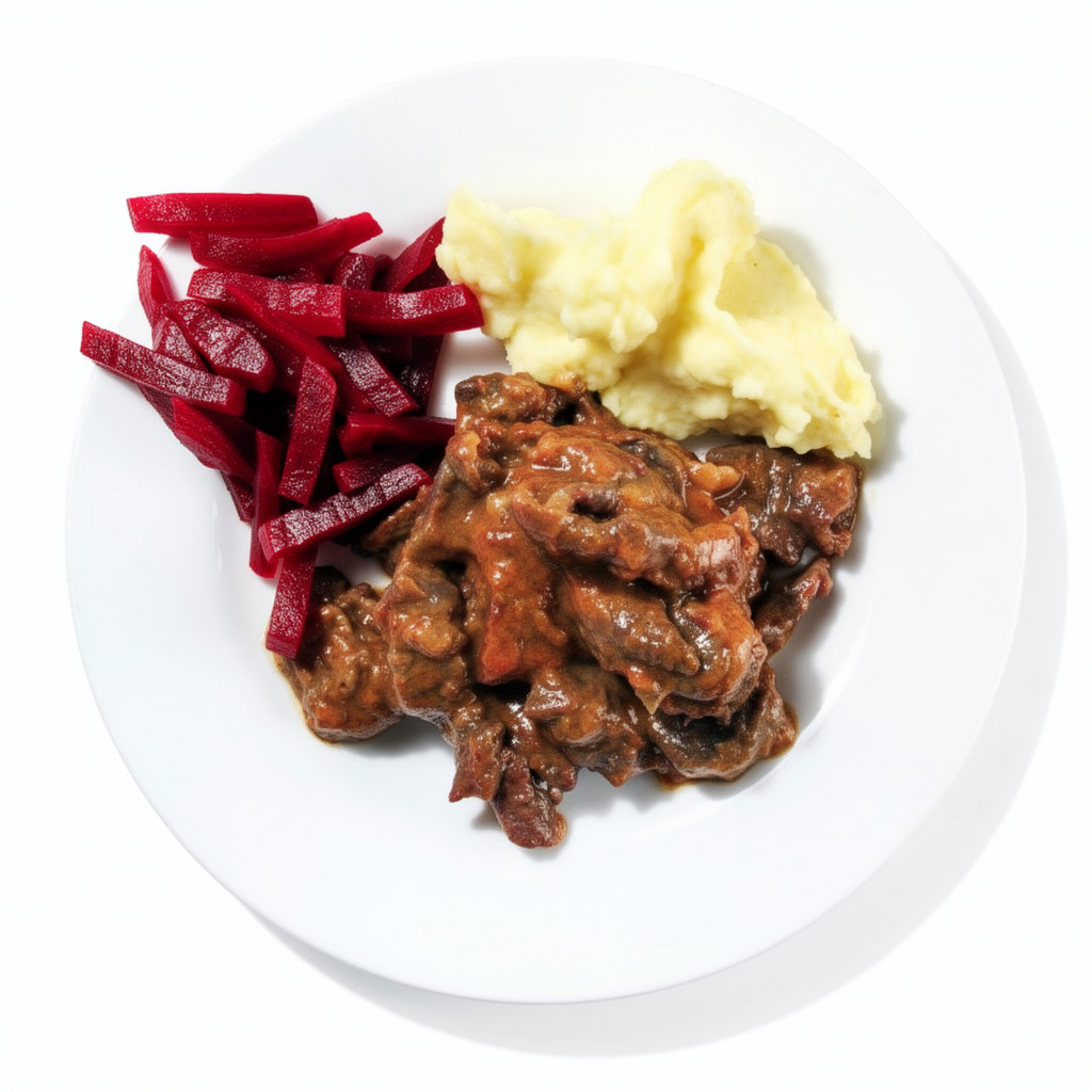 Nostalgiškas jautienos befstrogenas su grietine ir svogūnais